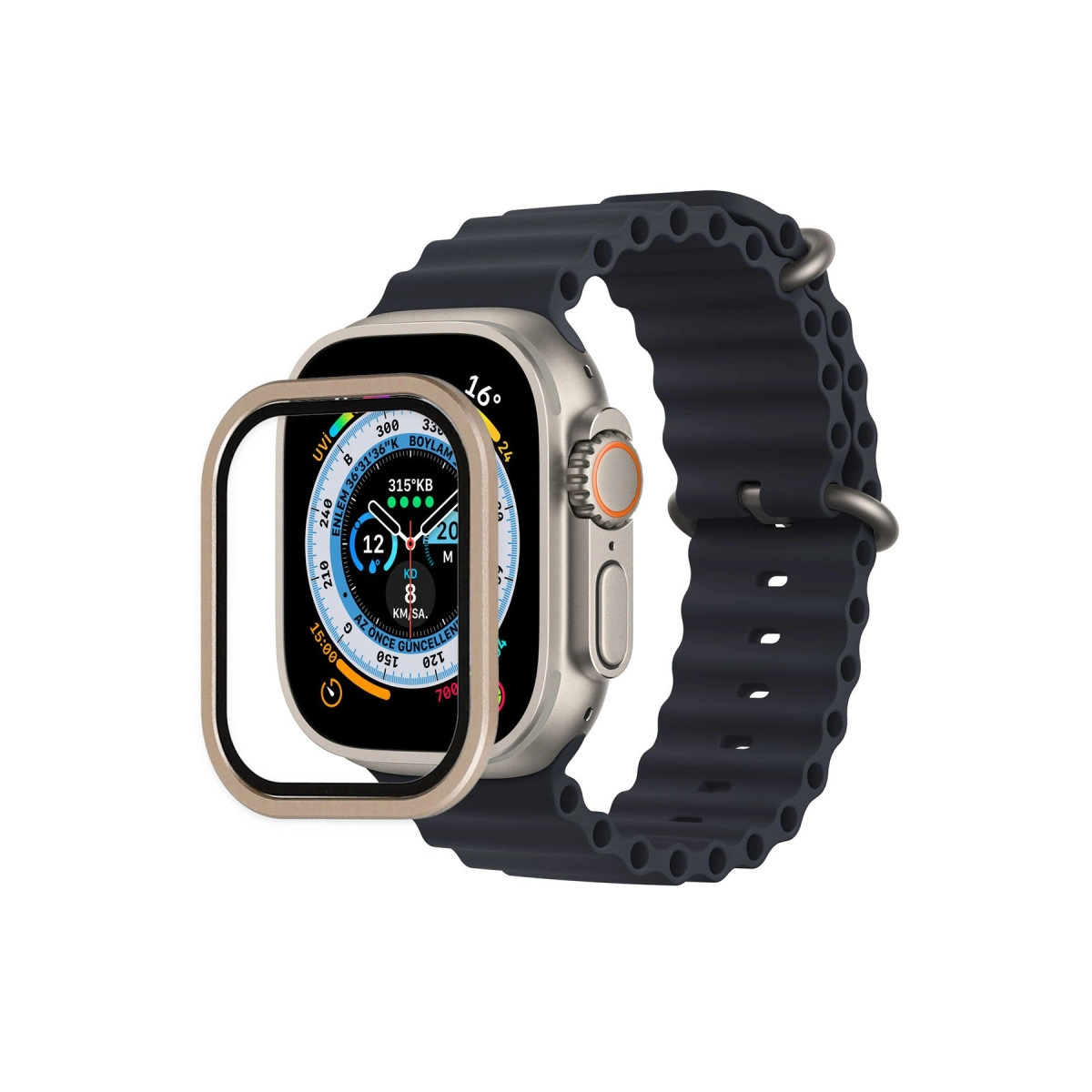 Watch Ultra 49mm Alüminyum Kasa Cam Ekran Koruyucu - Gold