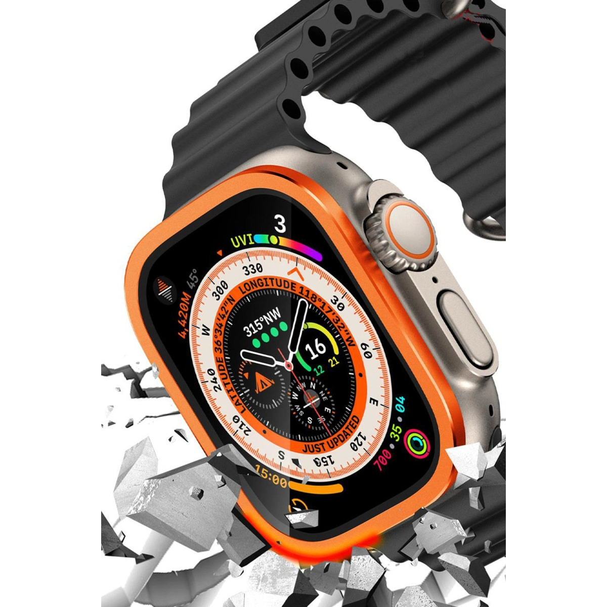 Watch Ultra 49mm Alüminyum Kasa Cam Ekran Koruyucu - Turuncu