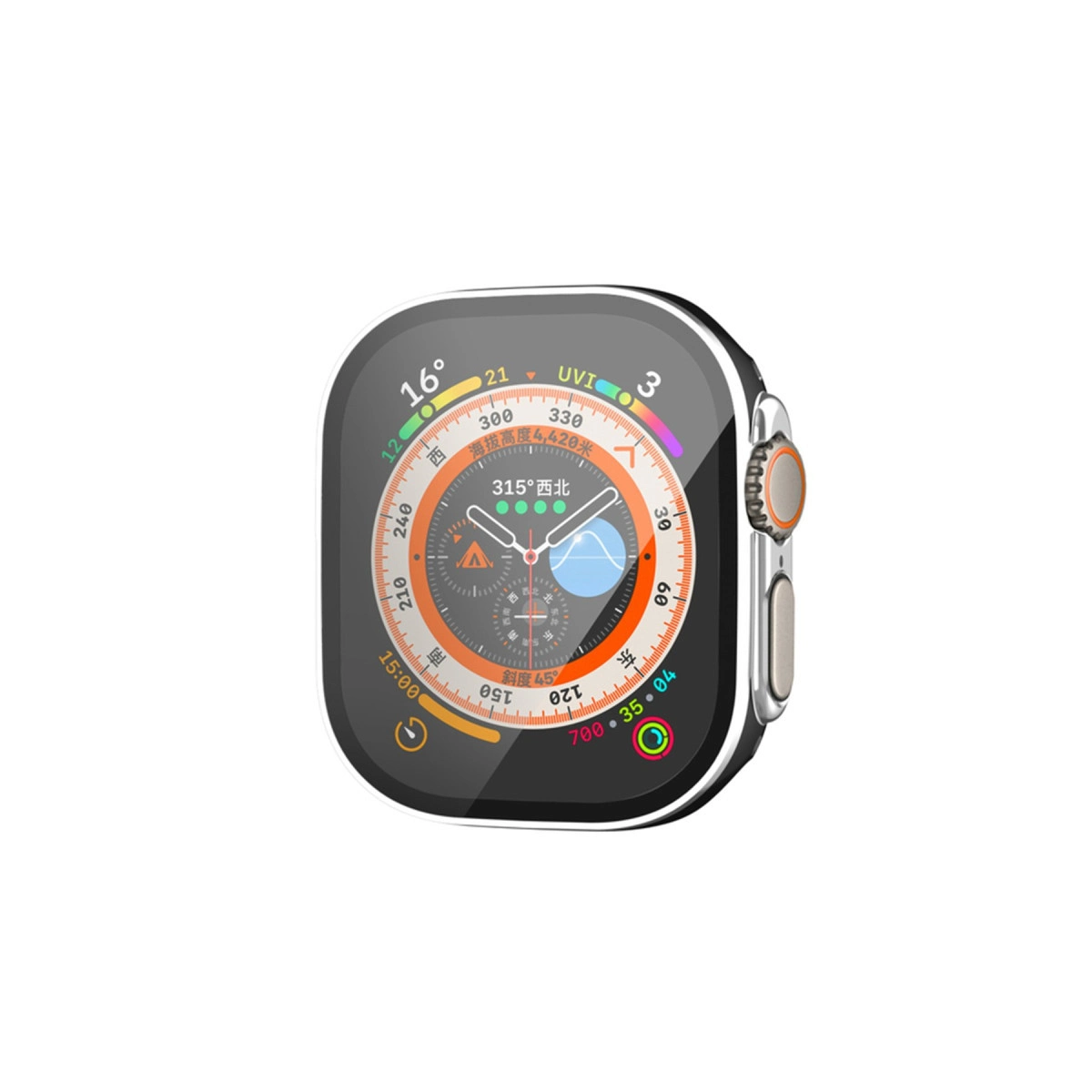Watch Ultra 49mm Legend Camlı Kasa Ekran Koruyucu - Siyah-gümüş