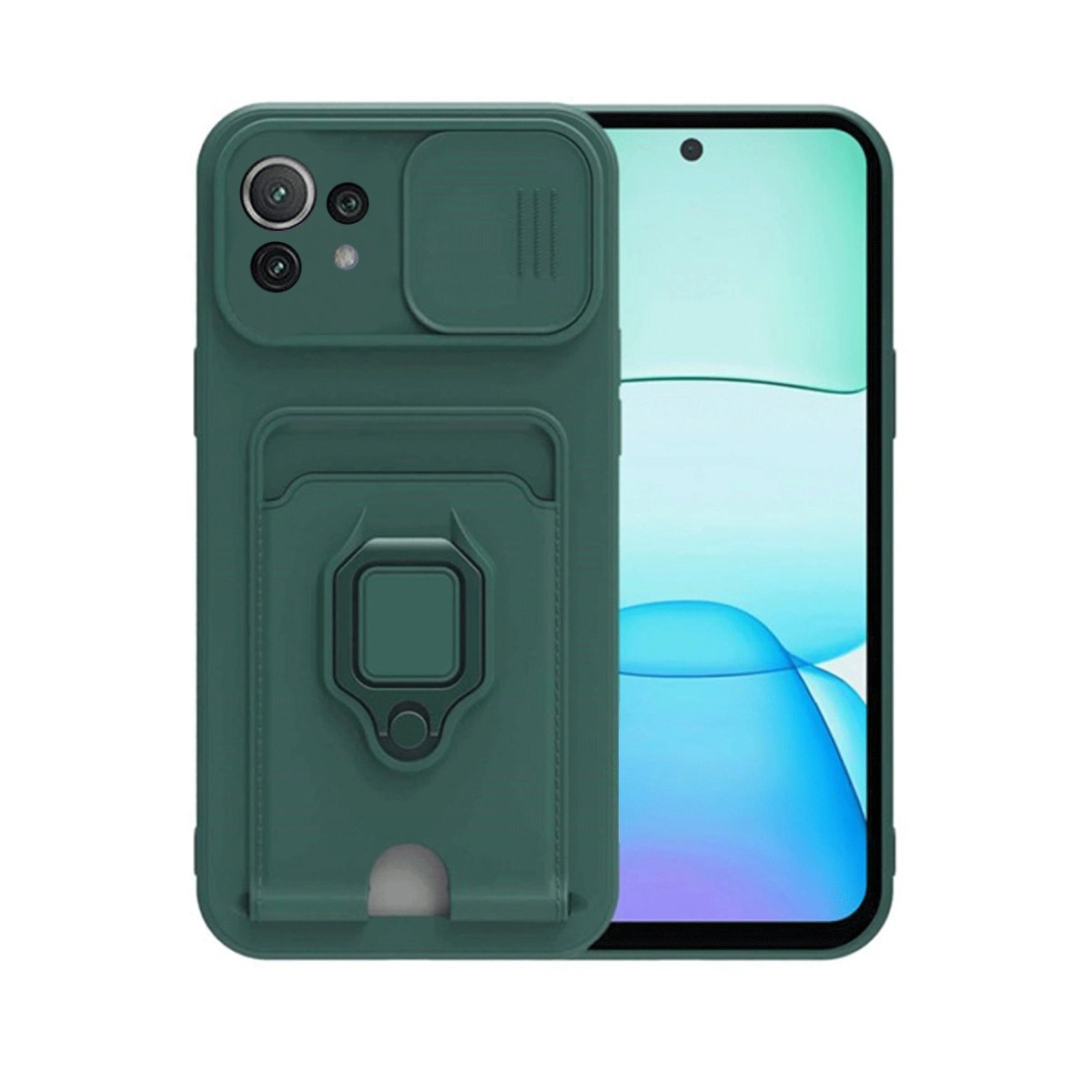 Xiaomi Mi 11 Lite Kılıf Zuma Kartvizitli Yüzüklü Silikon - Yeşil