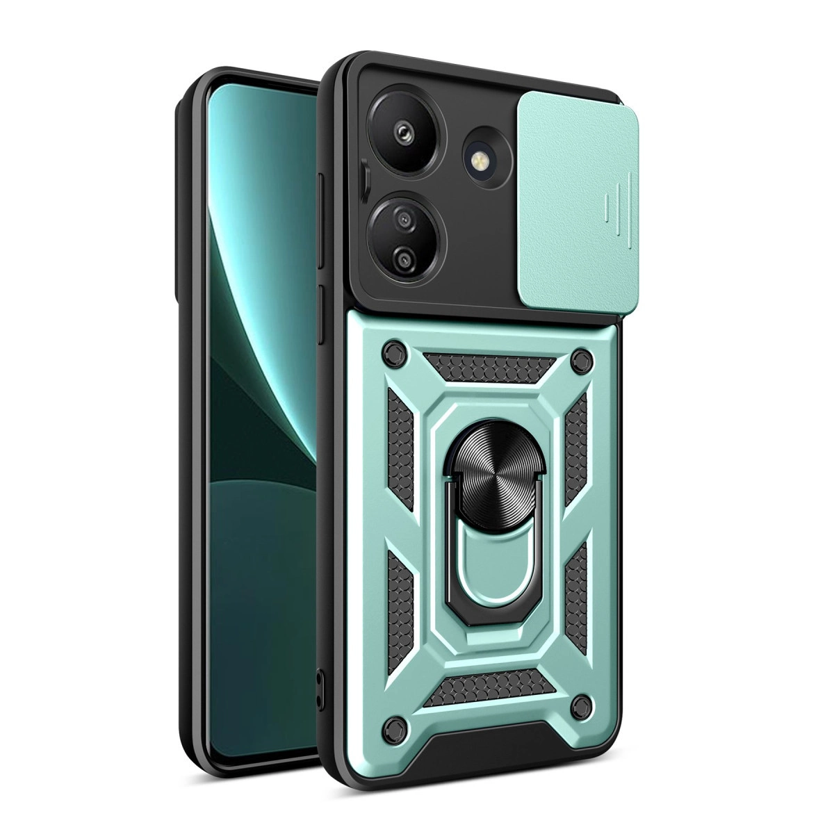 Xiaomi Redmi 13c Kılıf Pars Lens Yüzüklü Silikon - Yeşil