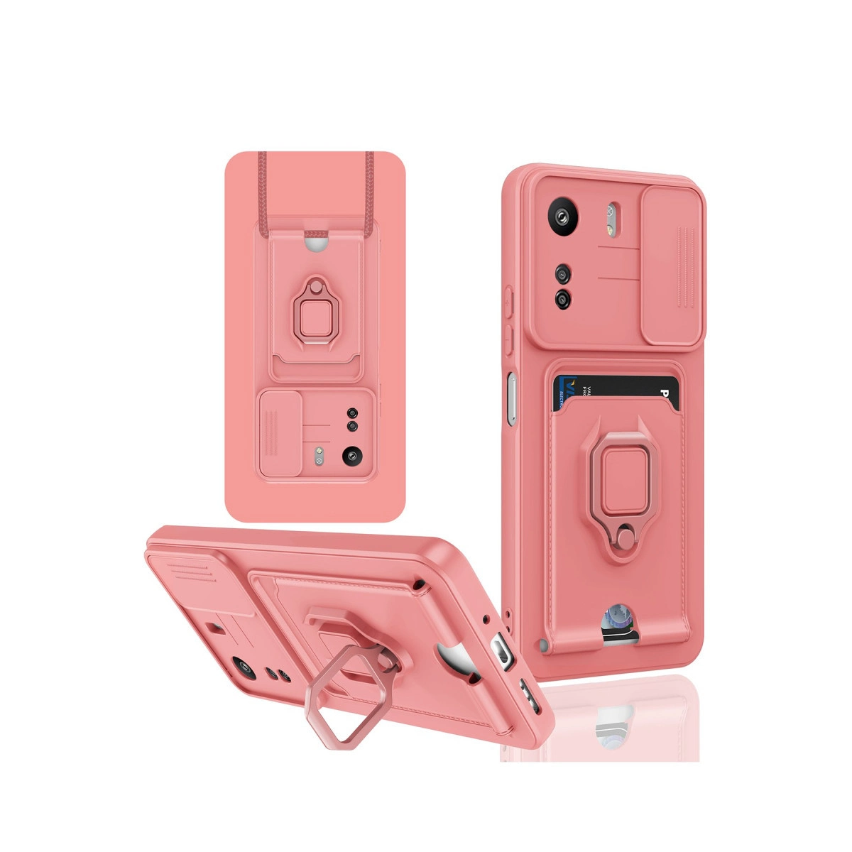Xiaomi Redmi 13c Kılıf Zuma Kartvizitli Yüzüklü Silikon - Pembe