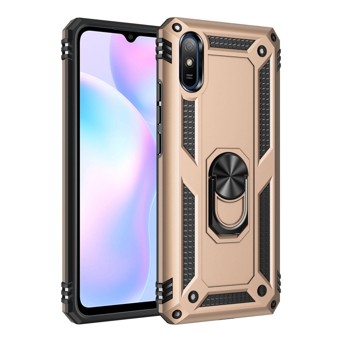 Xiaomi Redmi 9a Kılıf Sofya Yüzüklü Silikon Kapak - Gold