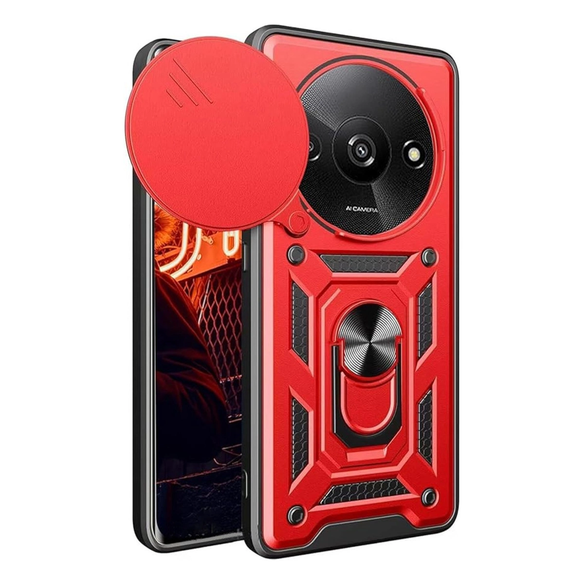 Xiaomi Redmi A3 4g Kılıf Pars Lens Yüzüklü Silikon - Kırmızı